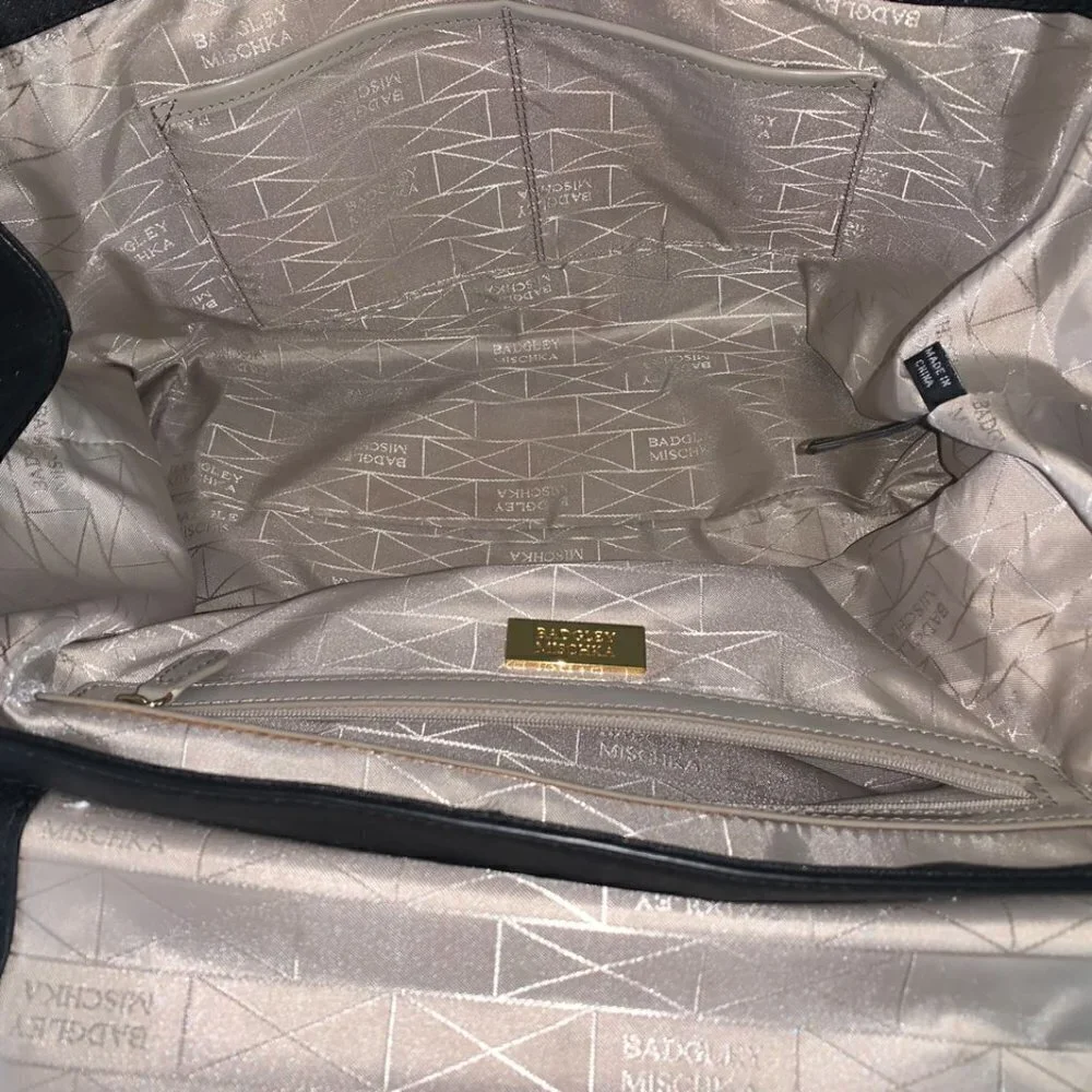 Badgley MISCHKA Black Leather/Calf hair Top Handle Satchel Handbag
